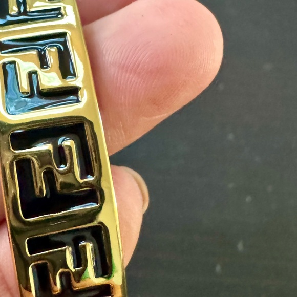Fendi FF Forever Gold-Tone Black Enamel M Bangle - Picture 3 of 12